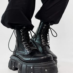Men's Thick-Soled Cosplay Martin Boots with Side Zipper, Height-Increasing Platform Knight Boots, Punk High-Top Motorcycle Shoes