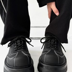 Men's Thick-Soled Derby Shoes - High-End Matte Finish, Height-Increasing Design, British Style Platform Footwear for Commuting