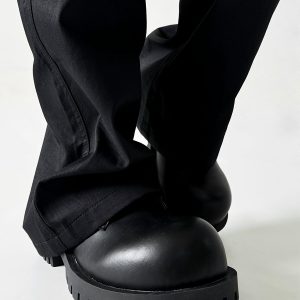 Men's Thick-Soled Derby Shoes, Height-Increasing Round-Toe Leather, Retro British Style with Pointed Mickey Design