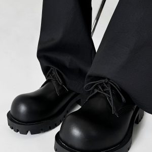 Men's Thick-Soled Derby Shoes, Height-Increasing Round-Toe Leather, Retro British Style with Pointed Mickey Design