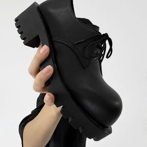 Men's Thick-Soled Derby Shoes, Height-Increasing Round-Toe Leather, Retro British Style with Pointed Mickey Design