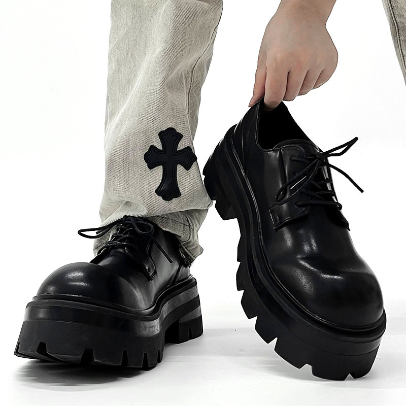 Men's Thick-Soled Height-Increasing Derby Shoes, Trendy British Style Round-Toe Leather Formal Shoes for Weddings and Events