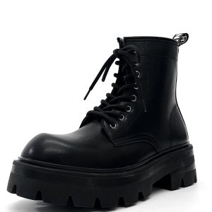 Men's Thick-Soled Height-Increasing Martin Boots, Trendy Zipper Motorcycle Style, British Genuine Leather High-Top Winter Work Boots