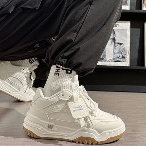 Men's Thick-Soled High-Top Shoes, Summer Mesh Breathable Sports Casual Footwear, Versatile White Sneakers