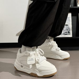 Men's Thick-Soled High-Top Shoes, Summer Mesh Breathable Sports Casual Footwear, Versatile White Sneakers