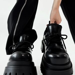 Men's Thick-Soled Platform Derby Shoes - High-End Korean Style Round-Toe Leather, Trendy Height-Increasing British Design