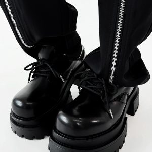 Men's Thick-Soled Platform Derby Shoes - High-End Korean Style Round-Toe Leather, Trendy Height-Increasing British Design