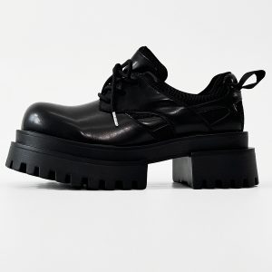 Men's Thick-Soled Platform Derby Shoes - High-End Korean Style Round-Toe Leather, Trendy Height-Increasing British Design