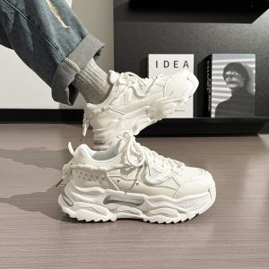 Men's Thick-Soled White Sneakers - Breathable Dad Shoes for Summer 2025 - Casual Sports Footwear, Trendy Retro Style