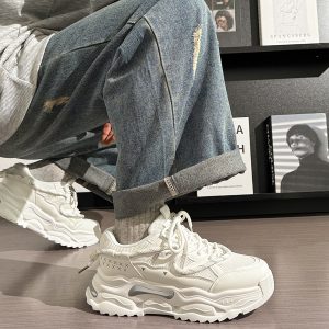 Men's Thick-Soled White Sneakers - Breathable Dad Shoes for Summer 2025 - Casual Sports Footwear, Trendy Retro Style