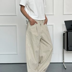 Men's Vintage Casual Wide-Leg Trousers - Retro Deconstruction Cut, Loose Fit, Reverse Design, 90s Style Pants