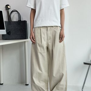 Men's Vintage Casual Wide-Leg Trousers - Retro Deconstruction Cut, Loose Fit, Reverse Design, 90s Style Pants