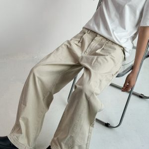 Men's Vintage Casual Wide-Leg Trousers - Retro Deconstruction Cut, Loose Fit, Reverse Design, 90s Style Pants