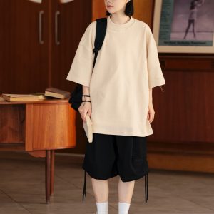 Men's Waffle Texture Loose Fit Solid Color Round Neck Short Sleeve T-shirt, Casual Versatile Couple Shirt, Y2K Inspired Style