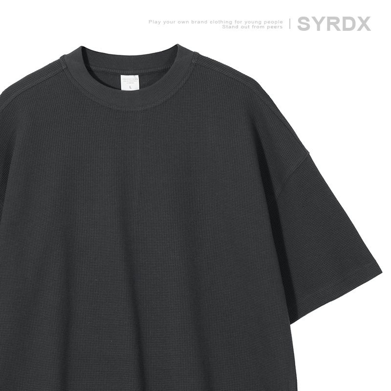 Men's Waffle Texture Loose Fit Solid Color Round Neck Short Sleeve T-shirt, Casual Versatile Couple Shirt, Y2K Inspired Style Men's Waffle Texture Loose Fit Solid Color Round Neck Short Sleeve T-shirt, Casual Versatile Couple Shirt, Y2K Inspired Style