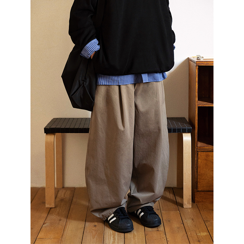 Men's Wide-Leg Casual Pants with Curved Blade Design & Elastic Waist - Versatile Spring Trend for 90s Inspired Style
