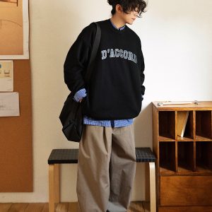 Men's Wide-Leg Casual Pants with Curved Blade Design & Elastic Waist - Versatile Spring Trend for 90s Inspired Style