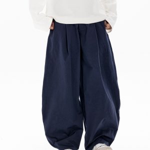 Men's Wide-Leg Casual Pants with Curved Blade Design & Elastic Waist - Versatile Spring Trend for 90s Inspired Style