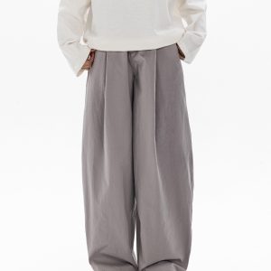 Men's Wide-Leg Casual Pants with Curved Blade Design & Elastic Waist - Versatile Spring Trend for 90s Inspired Style