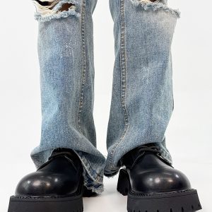 Men's Yellow Derby Shoes, Height-Increasing, Round-Toe, Oversized, British Retro Mickey Thick-Soled Leather for Trendy Commuting Style