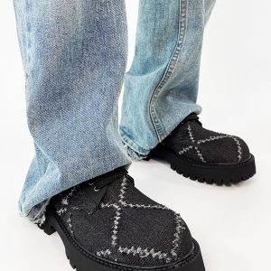 Men's Yellow Derby Shoes, Height-Increasing, Round-Toe, Oversized, British Retro Mickey Thick-Soled Leather for Trendy Commuting Style