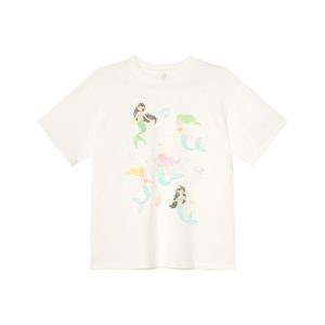 Mermaid Print Short-Sleeve T-Shirt for Women, Loose Fit Summer Top, Trendy 2025 Style, Casual Petite Fashion