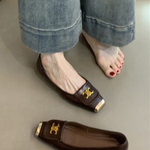 Metallic Square-Toe Sheepskin Mary Jane Shoes for Women - Elegant Flat Evening Footwear with Internal Height Increase