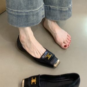 Metallic Square-Toe Sheepskin Mary Jane Shoes for Women - Elegant Flat Evening Footwear with Internal Height Increase