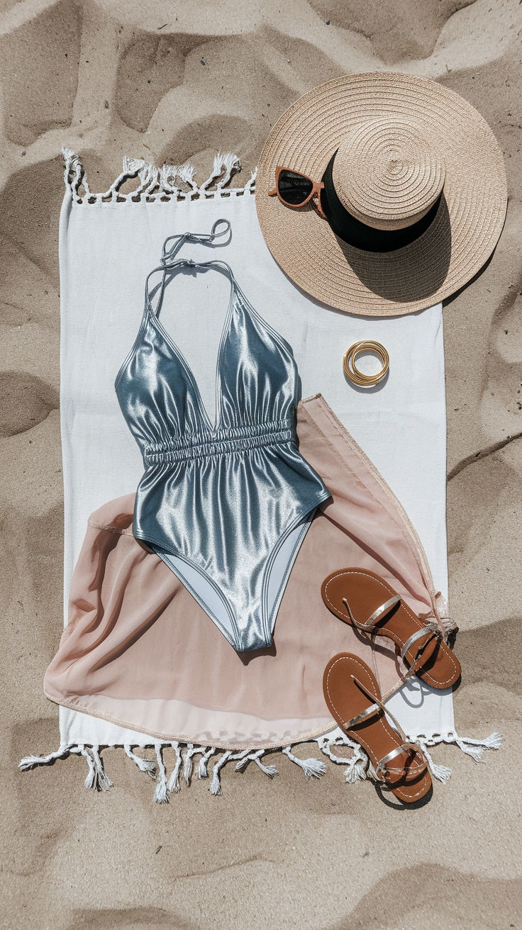 Metallic Beach Outfit Inspirations for a Stylish Summer outfit idea
