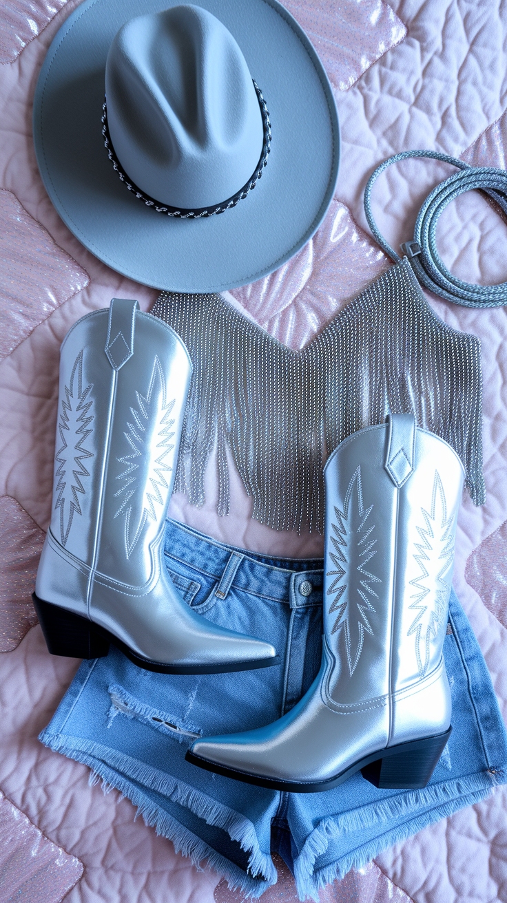 How to Rock a Metallic Cowgirl Boots Outfit Effortlessly outfit idea