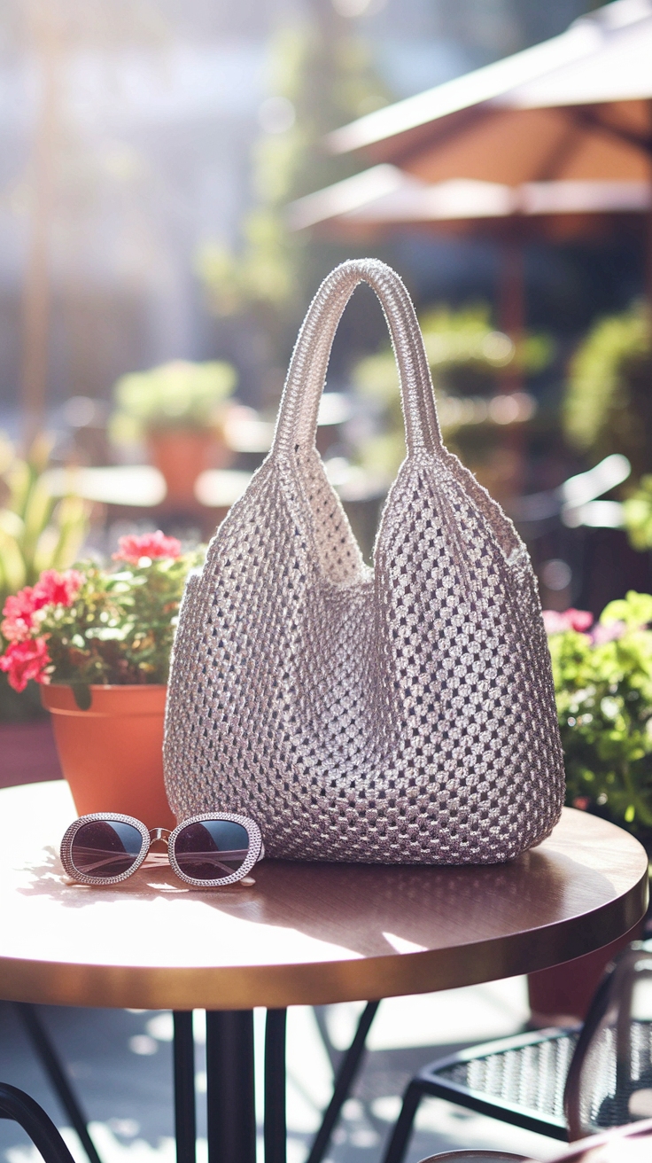 Accessorizing with a Metallic Crochet Bag This Summer outfit idea