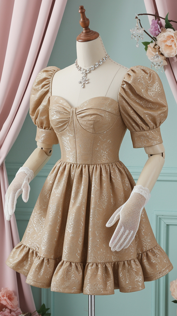 Gorgeous Metallic Lace Dress Designs for Romantic Nights outfit idea