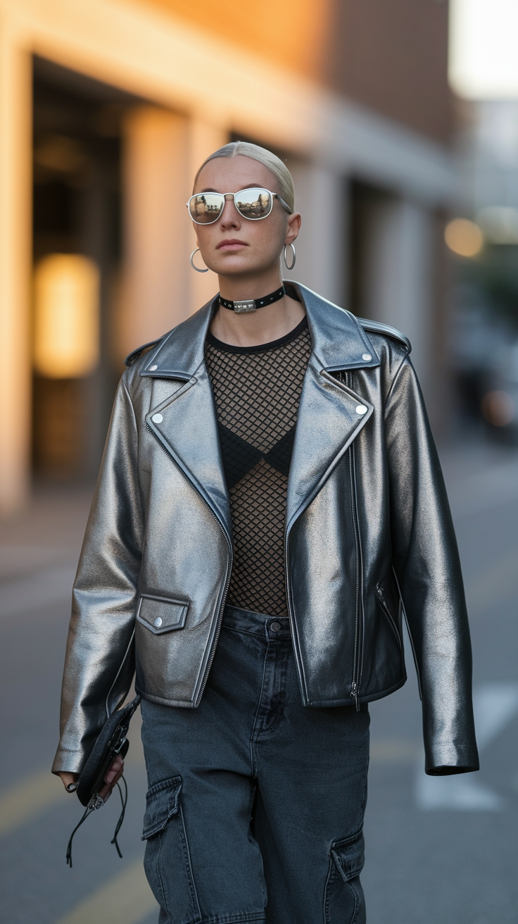 Metallic Leather Jacket: Shine Bright with This Trend outfit idea