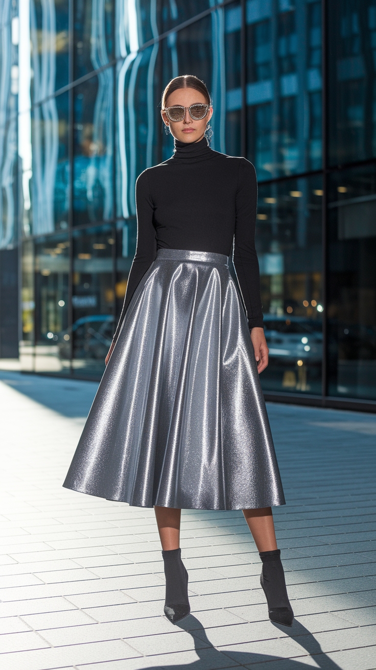 Stunning Looks with a Metallic Midi Skirt outfit idea
