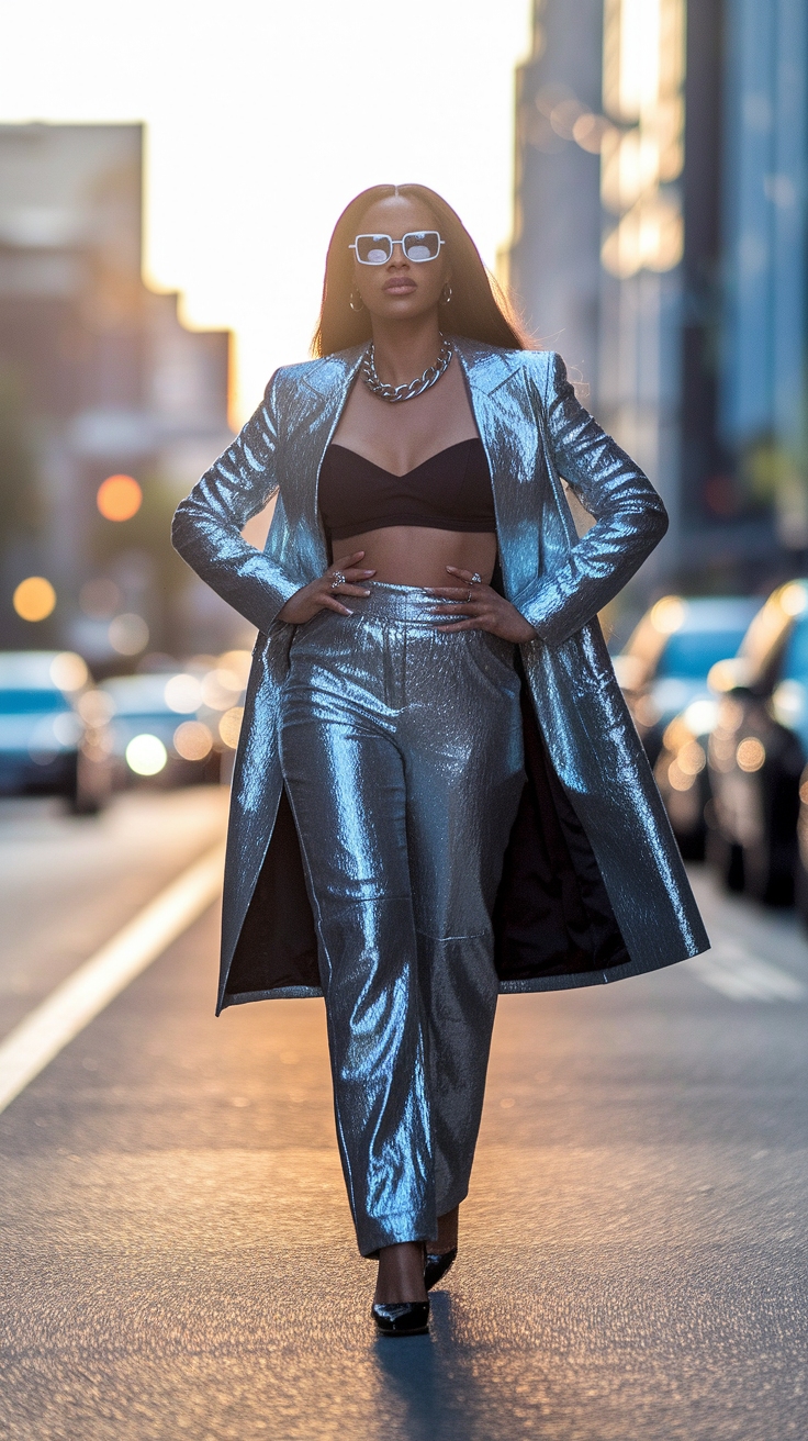 Metallic Pants Outfit Ideas for Black Women to Inspire outfit idea
