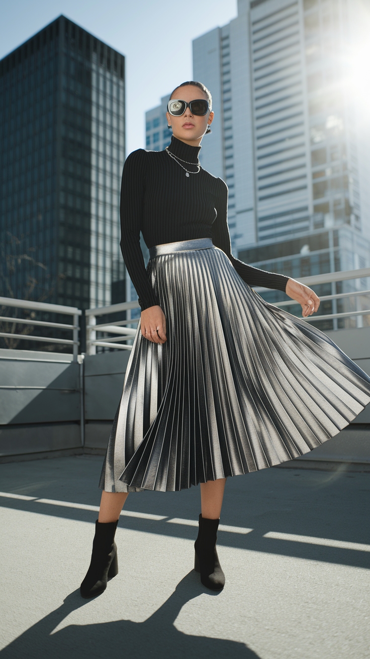 Styling a Metallic Pleated Skirt for Any Occasion outfit idea