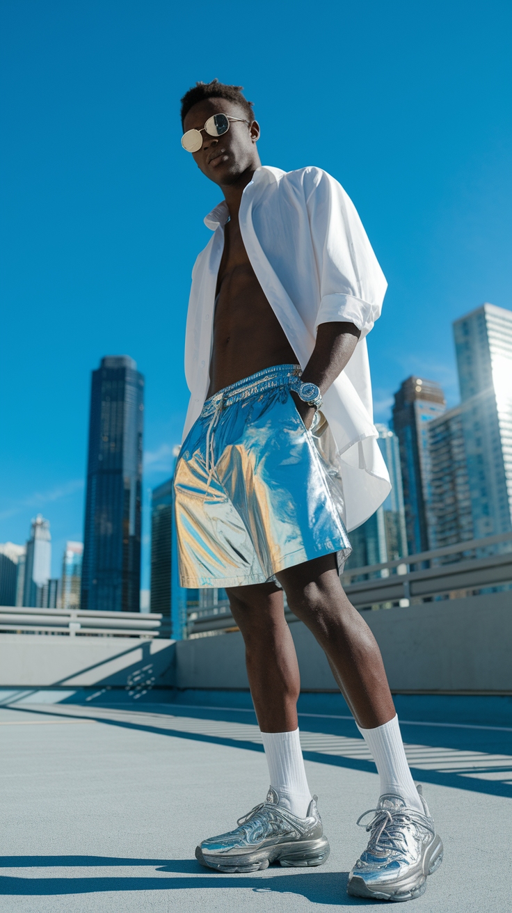 Fun and Flirty Metallic Shorts for Summer Fashion outfit idea