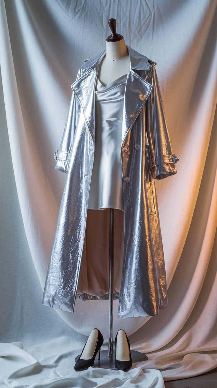 Layering with a Metallic Trench Coat This Fall outfit idea