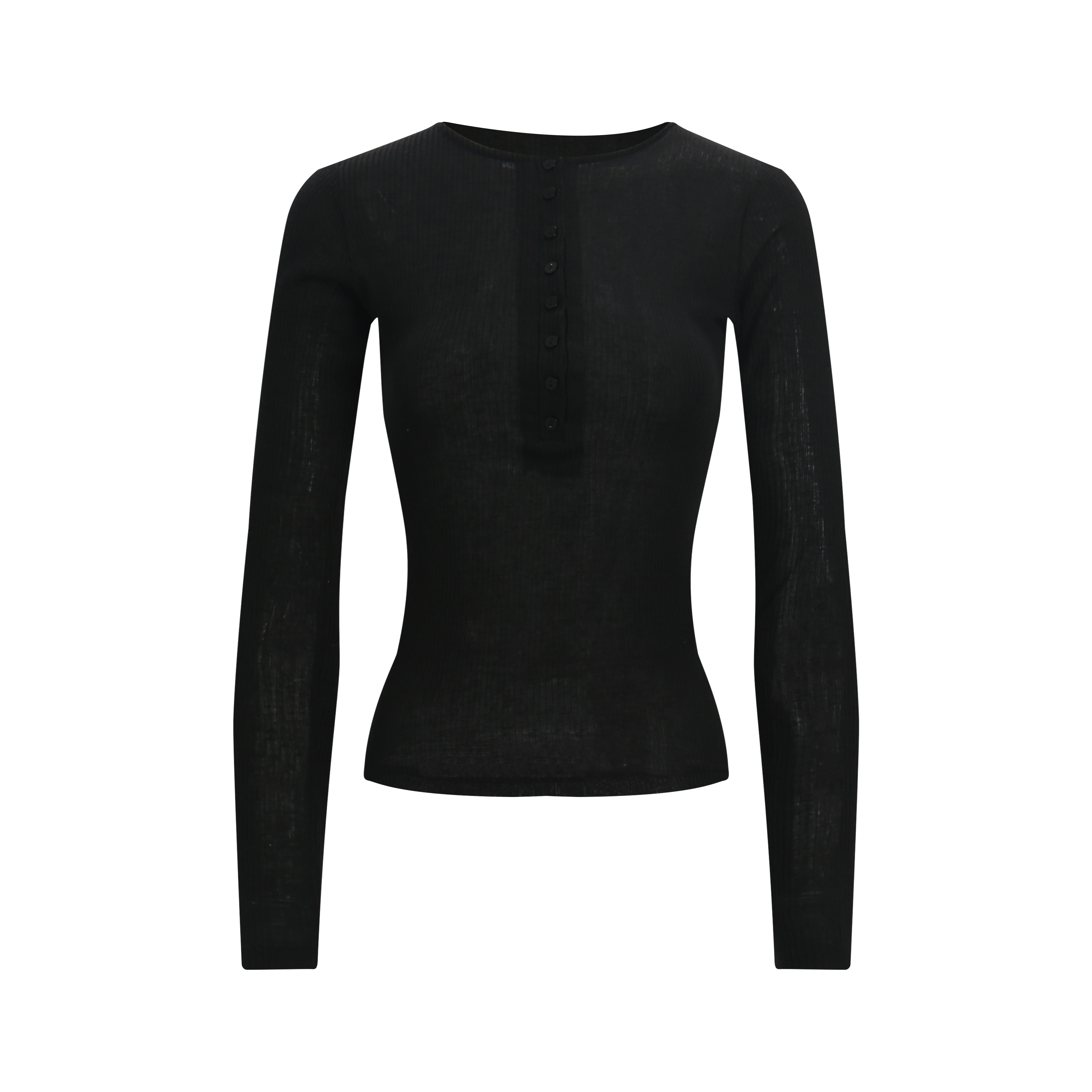 Micro透修身开扣坑条纹长袖上衣 - Fashionable Slim Fit Striped Long Sleeve Top for Chic 90s & Y2K Style