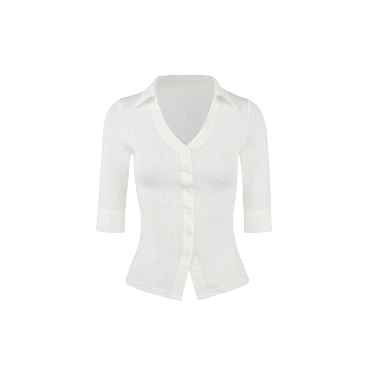 Micro透 V-Neck Slim Fit Five-Point Sleeve Stretch Cotton-Linen Shirt - Casual Chic for 90s and Y2K Inspired Styles