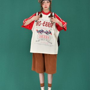 Mid-Century American Retro High Neck Sports T-Shirt - Loose Fit Unisex Summer Trendy Top