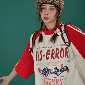 Mid-Century American Retro High Neck Sports T-Shirt - Loose Fit Unisex Summer Trendy Top