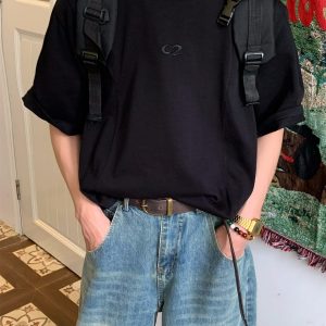 Mid-Century American Vintage Letter Embroidery Cut Short Sleeve T-shirt for Men and Women - Summer Regular Fit Versatile Tee