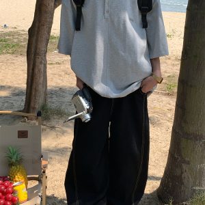 Mid-Century Vintage Style Two-Piece Polo Shirt - Short Sleeve Unisex Summer Top - Versatile Loose Fit Fashion 2025