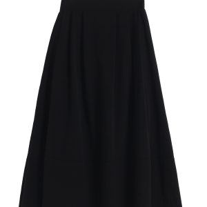 Mid-Length A-Line Umbrella Skirt with Flower Bud Patchwork, High-Waisted Black and White Hepburn Style for Spring and Summer