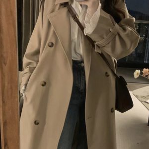 Mid-Length British Style Trench Coat for Women - Casual Spring Autumn 2024 Fashion, Petite Fit, Trendy Outerwear