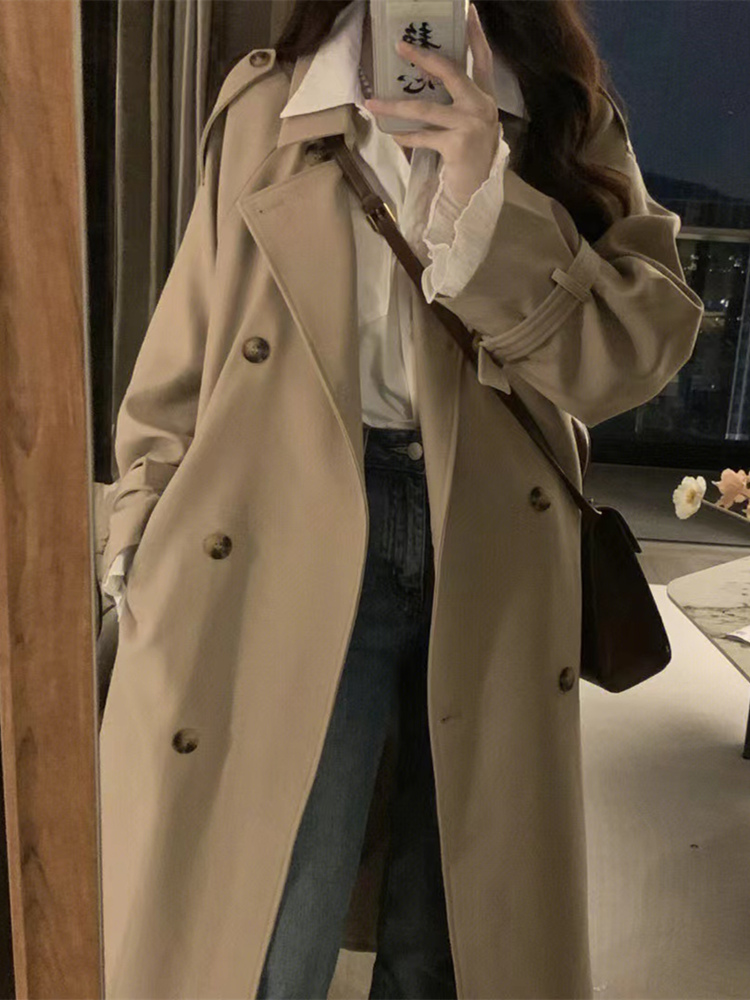 Mid-Length British Style Trench Coat for Women - Casual Spring Autumn 2024 Fashion, Petite Fit, Trendy Outerwear Mid-Length British Style Trench Coat for Women - Casual Spring Autumn 2024 Fashion, Petite Fit, Trendy Outerwear