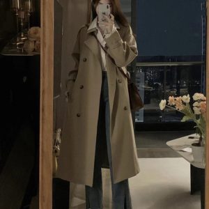 Mid-Length British Style Trench Coat for Women - Casual Spring Autumn 2024 Fashion, Petite Fit, Trendy Outerwear