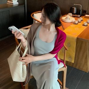 Mid-Length Color-Blocking U-Neck Sleeveless Dress Two-Piece Set - Women's Temperament Style