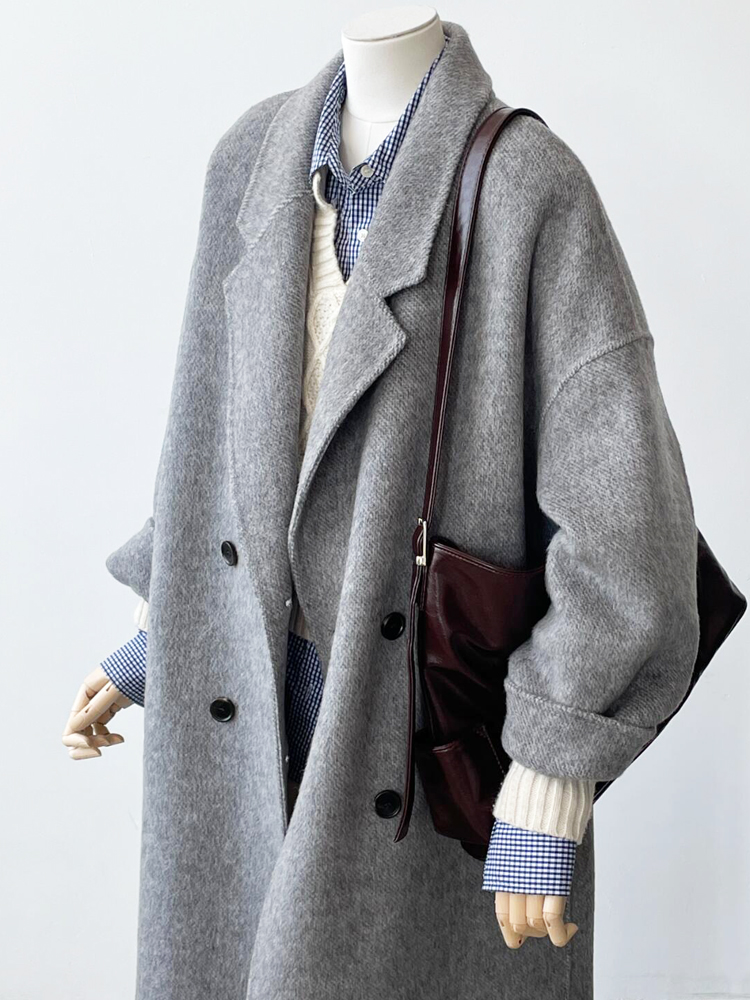 Mid-Length Gray Double-Sided Cashmere Coat for Women - 2024 Autumn Winter High-End Thick Woolen Outerwear Mid-Length Gray Double-Sided Cashmere Coat for Women - 2024 Autumn Winter High-End Thick Woolen Outerwear